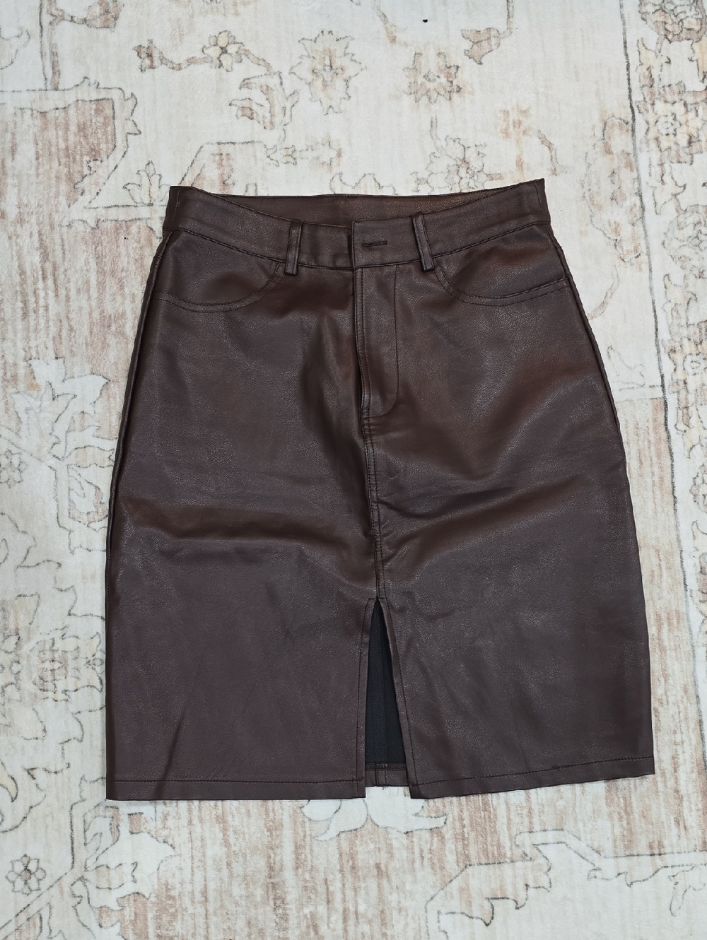 Fashion Nova Dark Brown Faux Leather Pencil Skirt